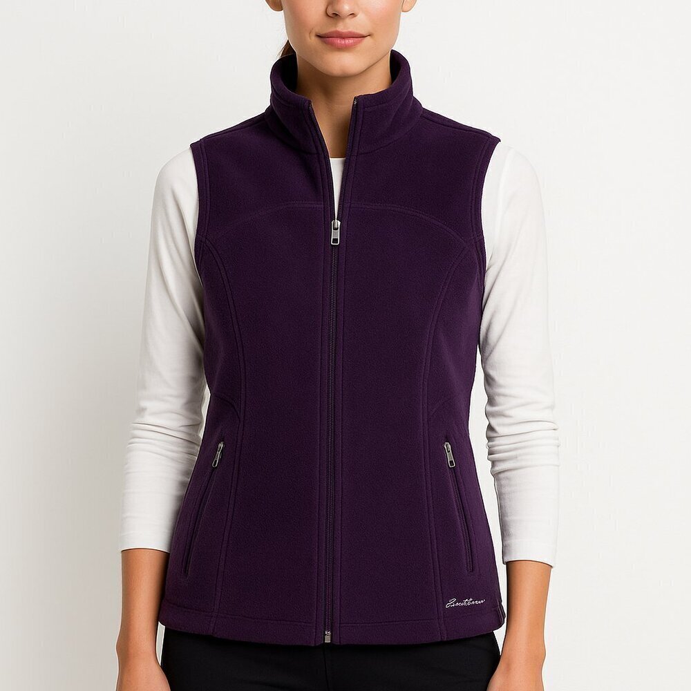Eddie Bauer fleece layering vest recycled poly zip purple L